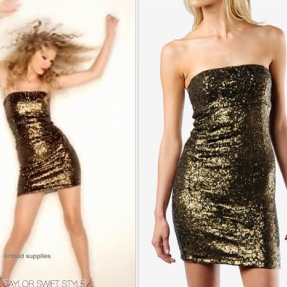 Alice + Olivia Dresses & Skirts - Alice+ Olivia Gold Sequin Strapless Party Dress Women’s Size S